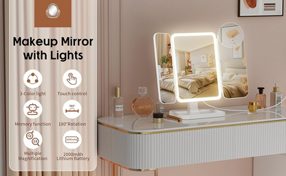 1X/2X/3X/10X Magnification LED Makeup Mirror – Adjustable, Compact & Stylish