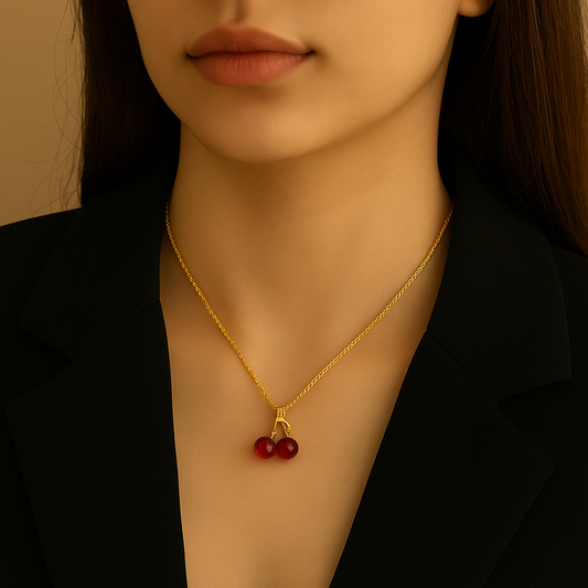 🍒 Golden Charm Necklace Trio – Cherry Pop, Twin Hearts & Mermaid Magic Set