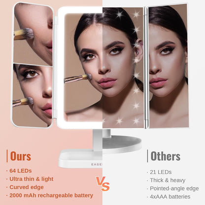 1X/2X/3X/10X Magnification LED Makeup Mirror – Adjustable, Compact & Stylish